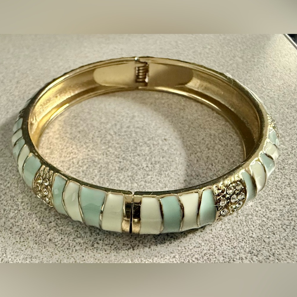Sequin Brand light Blue Gold & Cream Rhinestone Bangle Bracelet - Picture 3 of 9